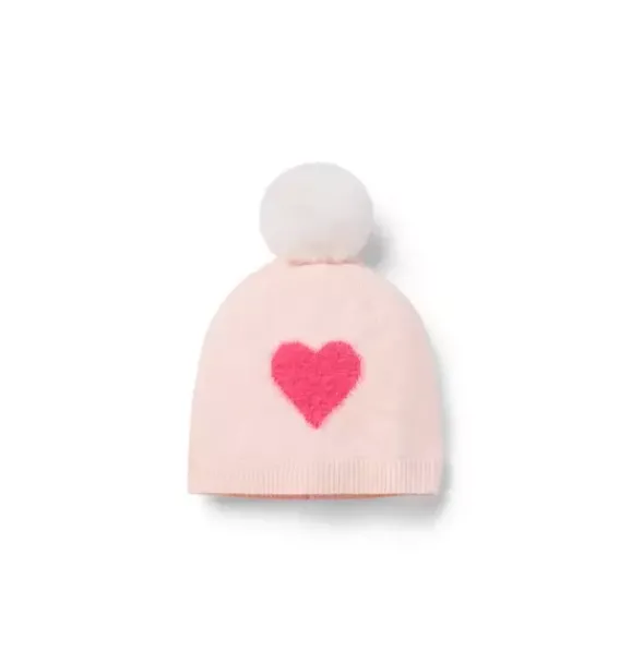 Janie and Jack Hats, Scarves, & Gloves-Heart Pom Beanie pale pink
