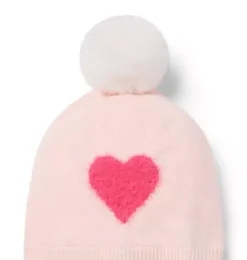Janie and Jack Hats, Scarves, & Gloves-Heart Pom Beanie pale pink