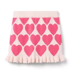 Janie and Jack Skirts & Shorts-Heart Ruffle Hem Sweater Skirt pink pearl heart