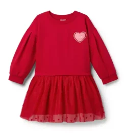 Janie and Jack Dresses-Heart Tulle Dress bright ruby