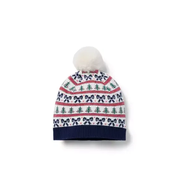 Janie and Jack Hats, Scarves, & Gloves-Holiday Fair Isle Pom Beanie cream and sugar fair isle