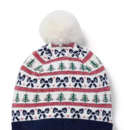 Janie and Jack Hats, Scarves, & Gloves-Holiday Fair Isle Pom Beanie cream and sugar fair isle