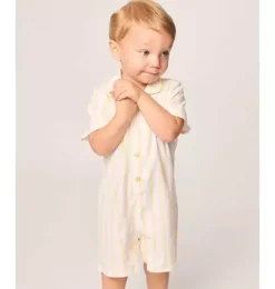 Janie and Jack Baby Pajamas|Petite Plume-Infant's Twill Romper in Sunny Stripe yellow
