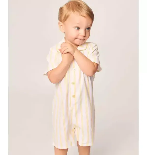 Janie and Jack Baby Pajamas|Petite Plume-Infant's Twill Romper in Sunny Stripe yellow