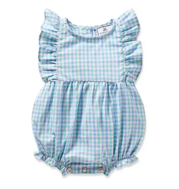 Janie and Jack Baby Pajamas|Petite Plume-Infants Twill Ruffled Romper in spring gingham