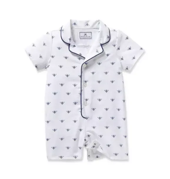 Janie and Jack Baby Pajamas|Petite Plume-Infant's Twill Summer Romper in Buzzing Bees white