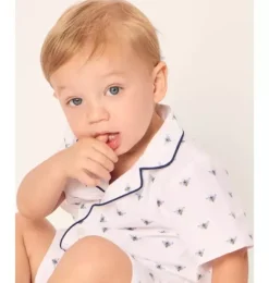 Janie and Jack Baby Pajamas|Petite Plume-Infant's Twill Summer Romper in Buzzing Bees white