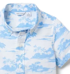 Janie and Jack Swim Outfits|Matching Sets-Island Toile Linen-Cotton Shirt white island toile