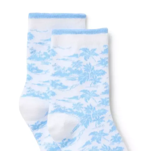 Janie and Jack Socks-Island Toile Sock white island toile