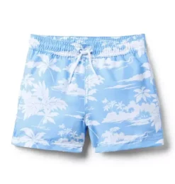 Janie and Jack Swim Trunks|Swim Outfits-Island Toile Swim Trunk blue stream island toile