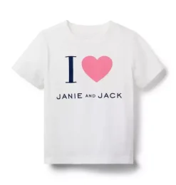 Janie and Jack Short Sleeve Tops-Love Tee jet ivory