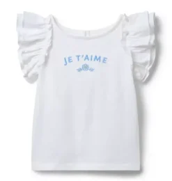 Janie and Jack Short Sleeve Tops-Je T'aime Ruffle Sleeve Tee white
