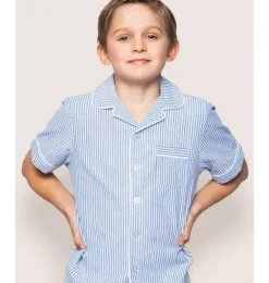 Janie and Jack Kids Pajamas|Petite Plume-Kid's Twill Pajama Short Set in french blue seersucker