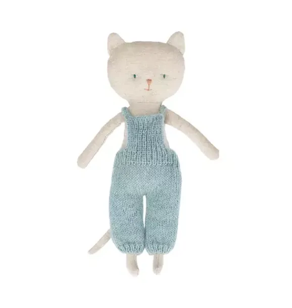 Janie and Jack Stuffed Animals-Kitten in Overalls - Blond blonde