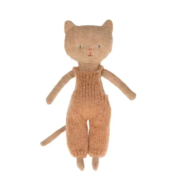 Janie and Jack Stuffed Animals-Kitten in Overalls - ginger