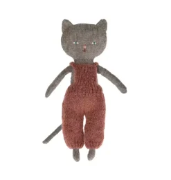 Janie and Jack Stuffed Animals-Kitten in Overalls - grey