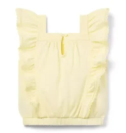 Janie and Jack Sleeveless Tops-Lace Trim Flutter Sleeve Top lemon cake