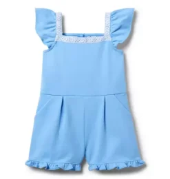 Janie and Jack Rompers & Jumpsuits-Lace Trim Ponte Romper blue stream