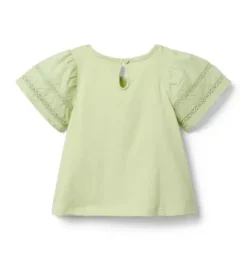 Janie and Jack Short Sleeve Tops-Lace Trim Puff Sleeve Top green fields
