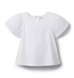 Janie and Jack Short Sleeve Tops-Lace Trim Puff Sleeve Top white