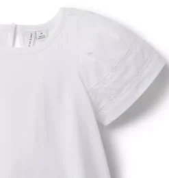 Janie and Jack Short Sleeve Tops-Lace Trim Puff Sleeve Top white