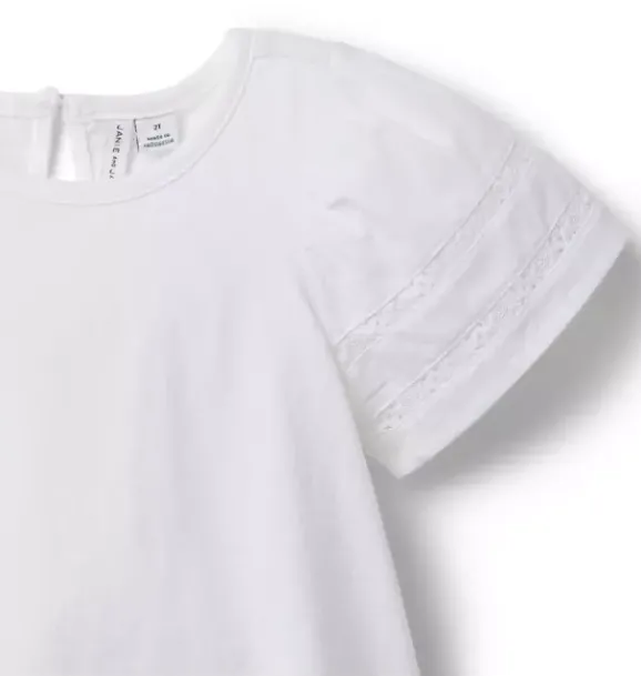 Janie and Jack Short Sleeve Tops-Lace Trim Puff Sleeve Top white
