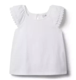 Janie and Jack Short Sleeve Tops-Lace Trim Top white