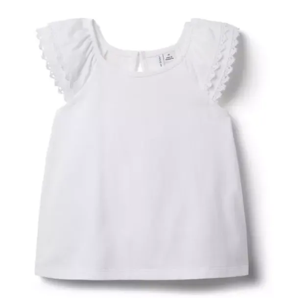 Janie and Jack Short Sleeve Tops-Lace Trim Top white