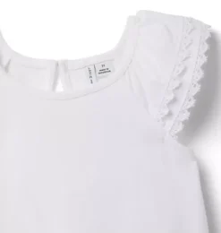 Janie and Jack Short Sleeve Tops-Lace Trim Top white