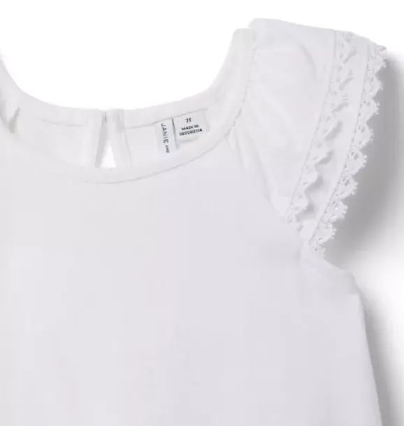 Janie and Jack Short Sleeve Tops-Lace Trim Top white