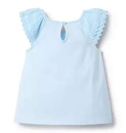 Janie and Jack Short Sleeve Tops-Lace Trim Top light blue