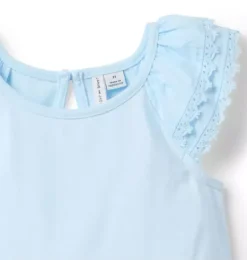 Janie and Jack Short Sleeve Tops-Lace Trim Top light blue