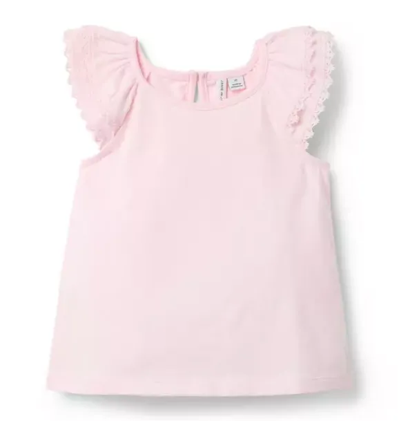 Janie and Jack Short Sleeve Tops-Lace Trim Top pale pink
