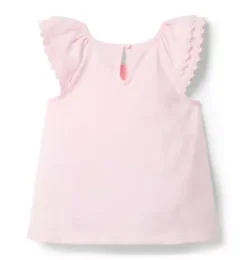 Janie and Jack Short Sleeve Tops-Lace Trim Top pale pink