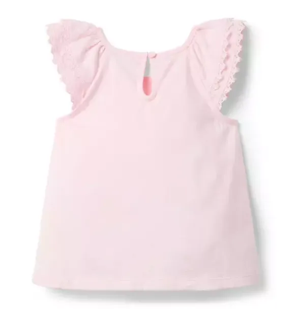 Janie and Jack Short Sleeve Tops-Lace Trim Top pale pink