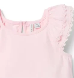 Janie and Jack Short Sleeve Tops-Lace Trim Top pale pink