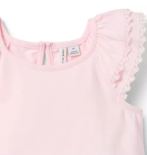 Janie and Jack Short Sleeve Tops-Lace Trim Top pale pink
