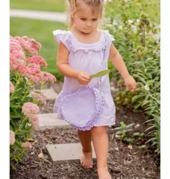 Janie and Jack Kids Accessories-Seersucker Heart Purse lavender