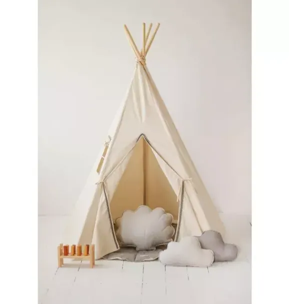Janie and Jack Bedroom Furniture|Playroom-“” Teepee Tent with Pompoms grey pompoms