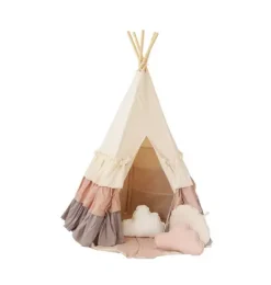 Janie and Jack Playroom|Bedroom Furniture-&ldquo;&rdquo; Teepee Tent with Frills and "Powder Pink" Shell Mat Set powder frills