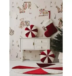 Janie and Jack Decorative Pillows And Throws|Seasonal Décor-“” Round Patchwork Pillow red circus