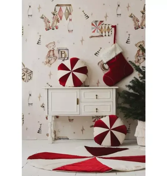Janie and Jack Decorative Pillows And Throws|Seasonal Décor-“” Round Patchwork Pillow red circus