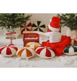 Janie and Jack Decorative Pillows And Throws|Seasonal Décor-“” Round Patchwork Pillow red circus