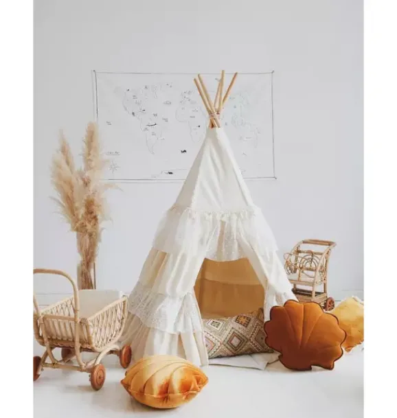 Janie and Jack Bedroom Furniture|Playroom-“” Teepee Tent with Frills and "White" Leaf Mat Set shabby chic