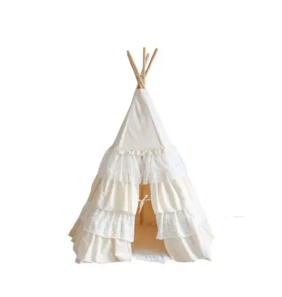Janie and Jack Bedroom Furniture|Playroom-“” Teepee Tent with Frills and "White" Leaf Mat Set shabby chic