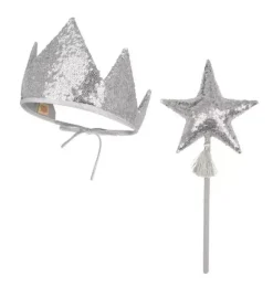 Janie and Jack Kids Accessories|Dress Up-&ldquo;&rdquo; Crown and Wand Magic Set silver sequins