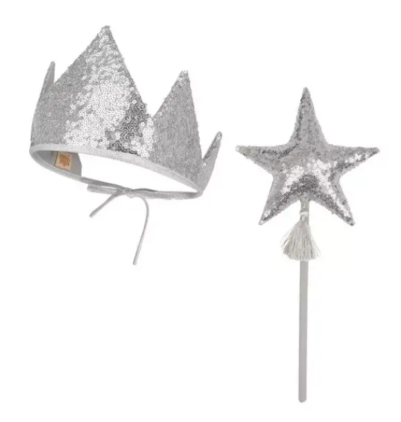 Janie and Jack Kids Accessories|Dress Up-“” Crown and Wand Magic Set silver sequins