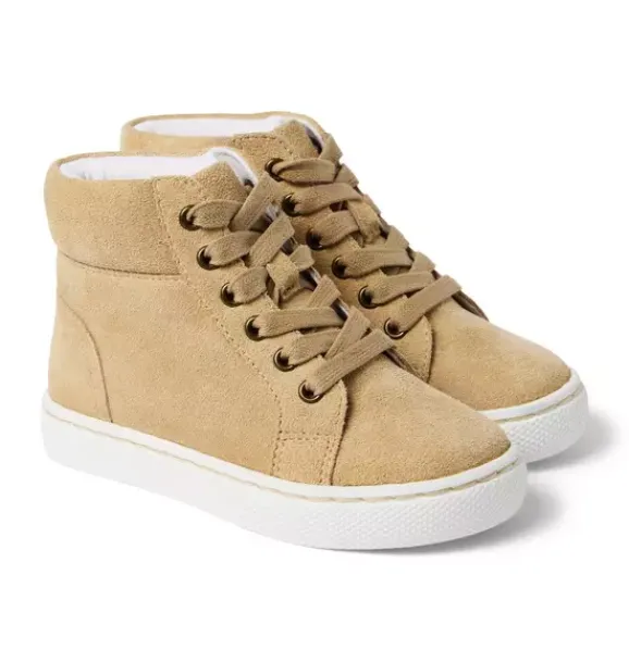 Janie and Jack Shoes-Leather High-Top Sneaker khaki