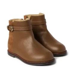 Janie and Jack Shoes-Leather Side Zip Bootie medium brown