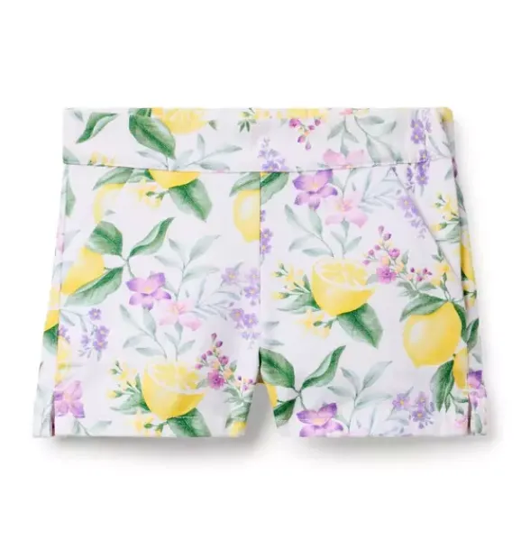 Janie and Jack Skirts & Shorts|Matching Sets-Lemon Floral Canvas Short white lemon floral